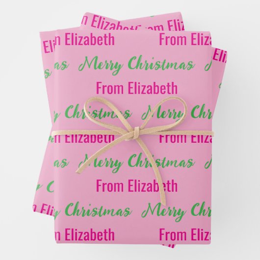 Frohe Weihnachten Light Pink & Hot Pink Script Nam Geschenkpapier Set (Beispiel)
