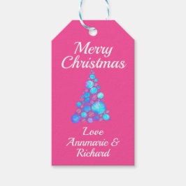 Frohe Weihnachten Lila Baum auf Rosa mit Namen Geschenkanhänger