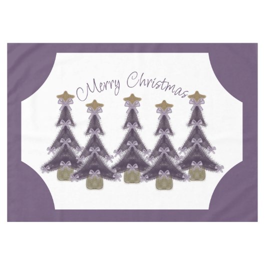 Frohe Weihnachten Lila Bows Ribbons Gold Star Tree Tischdecke (Vorderseite (Horizontal))