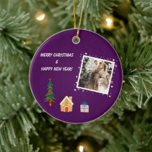 Frohe Weihnachten Lila Foto Keramik Ornament