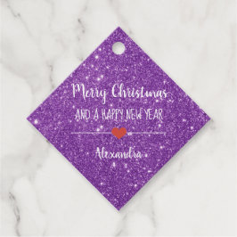 Frohe Weihnachten lila Glitzer Name Gefallen Tags Geschenkanhänger