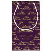 Frohe Weihnachten Lila Imitate Gold Foil Script Kleine Geschenktüte (Rückseite)