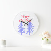 Frohe Weihnachten lila Pastelkiefer Wasser Große Wanduhr (Zuhause)