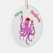 Frohe Weihnachten Lila Santa Octopus Keramik Ornament (Rechts)
