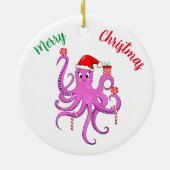 Frohe Weihnachten Lila Santa Octopus Keramik Ornament (Hinten)