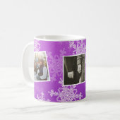 Frohe Weihnachten Lila Schneeflocken FotoCollage Kaffeetasse (Vorderseite Links)