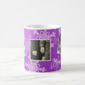 Frohe Weihnachten Lila Schneeflocken FotoCollage Kaffeetasse (Mittel)