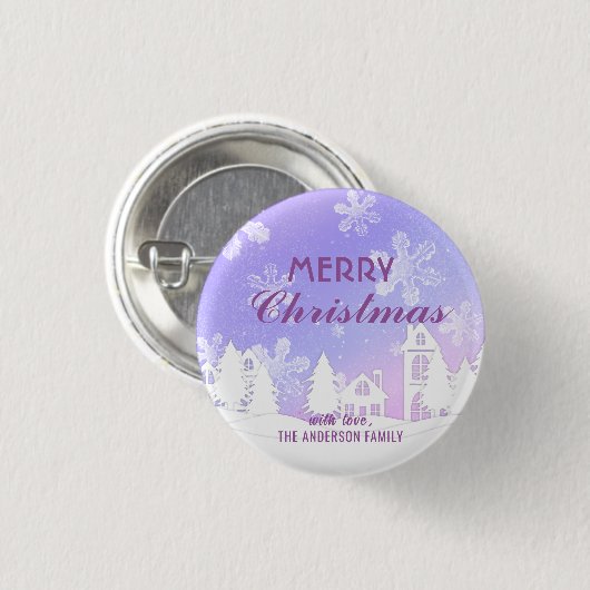Frohe Weihnachten Lila Schneeflocken im Weißen Hau Button (Vorne & Hinten)