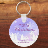 Frohe Weihnachten Lila Schneeflocken im Weißen Hau Schlüsselanhänger (Vorderseite)