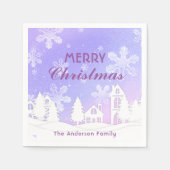 Frohe Weihnachten Lila Schneeflocken im Weißen Hau Serviette (Vorderseite)