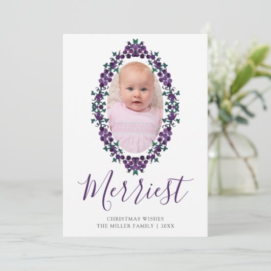 Frohe Weihnachten Lila Trauben Oval Foto (Stehend Vorderseite)