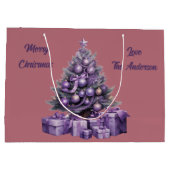 Frohe Weihnachten lila Weihnachtsbaum Große Geschenktüte (Rückseite)