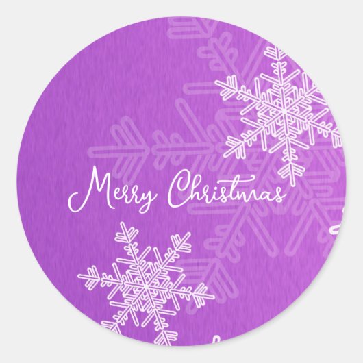 Frohe Weihnachten Lila White Snowflake Minimalisti Runder Aufkleber (Vorderseite)