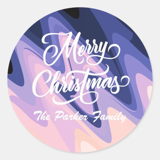 Frohe Weihnachten Lila Wirbel personalisieren Runder Aufkleber (Vorderseite)