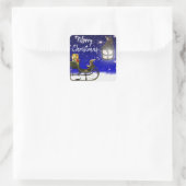 Frohe Weihnachten Lit Lantern & Sled Quadratischer Aufkleber (Tasche)