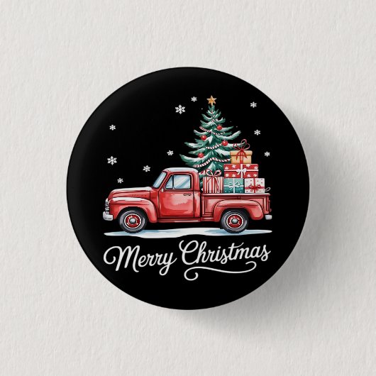 Frohe Weihnachten LKW Lustiger Baum Essential Button (Vorderseite)
