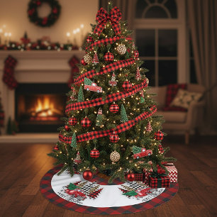 Frohe Weihnachten LKW und Bäume Polyester Weihnachtsbaumdecke