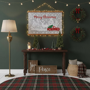 Frohe Weihnachten LKW und Hirsch Wandteppich Mit Holzrahmen