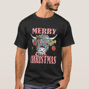 Frohe Weihnachten Longhorn Kuh Zuckerstange Weihna T-Shirt