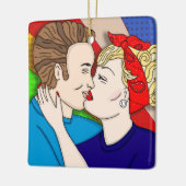 Frohe Weihnachten Lover | Retro Couple Kissing Keramikornament (Links)