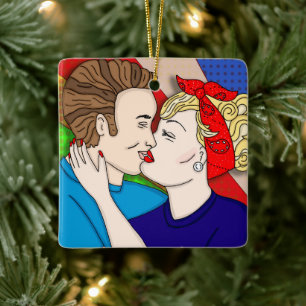 Frohe Weihnachten Lover   Retro Couple Kissing Keramikornament