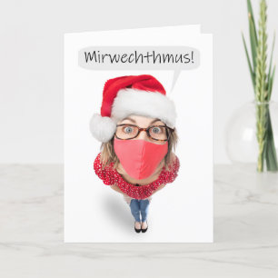 Frohe Weihnachten Lustige Frau mit Gesichtsmaske