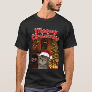Frohe Weihnachten Lustige Katze Meme Santa Hut Bau T-Shirt