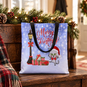 Frohe Weihnachten Lustige Katze mit Santa Hut Tasche