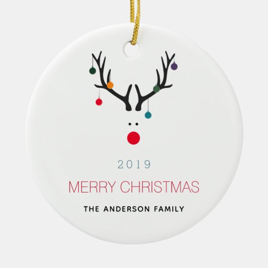 Frohe Weihnachten lustige Rentierfamilie Keramik Ornament (Vorne)