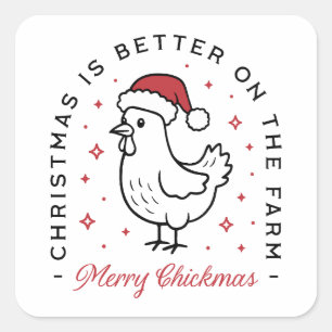 Frohe Weihnachten lustige Zitate Hühnerfarm Land Quadratischer Aufkleber