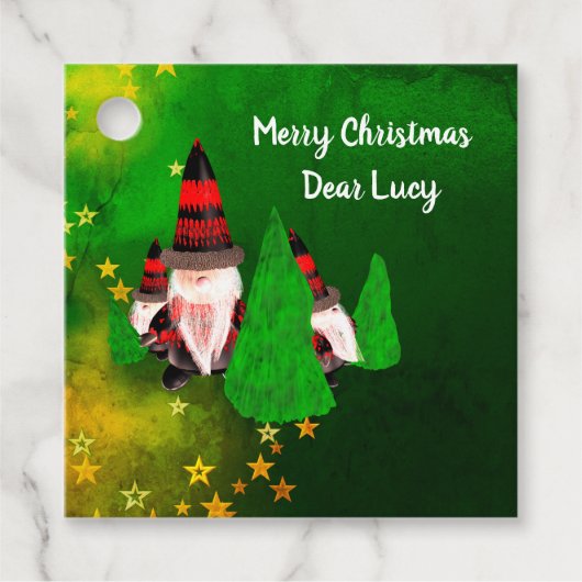 Frohe Weihnachten, lustige Zwerge personalisieren Geschenkanhänger (Vorderseite)