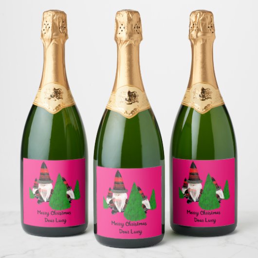 Frohe Weihnachten, lustige Zwerge personalisieren Schaumweinetikett (Flaschen)