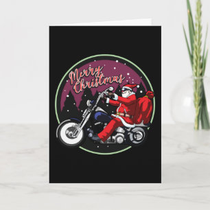 Frohe Weihnachten Lustiger Santa fährt Motorrad-Ge Karte