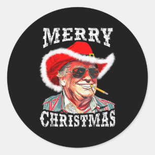 Frohe Weihnachten Lustiger Trump Western Cowboy Pa Runder Aufkleber