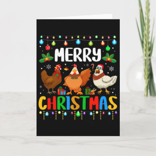 Frohe Weihnachten Lustiges Huhn Santa Hut Lichter Karte
