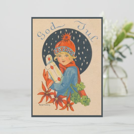 Frohe Weihnachten - Mädchen, alte schwedische Vint (Stehend Vorderseite)