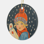 Frohe Weihnachten - Mädchen, alte schwedische Vint Keramik Ornament (Links)