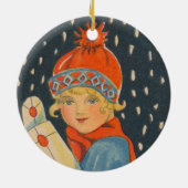 Frohe Weihnachten - Mädchen, alte schwedische Vint Keramik Ornament (Hinten)