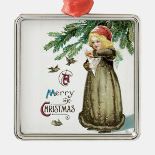 "Frohe Weihnachten" Mädchen Silbernes Ornament