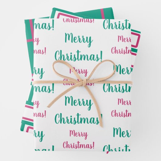 Frohe Weihnachten Magenta Hot Pink Emerald Green Geschenkpapier Set (Beispiel)