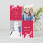 Frohe Weihnachten Magenta Snowy Minimal Family Fot (Stehend Vorderseite)