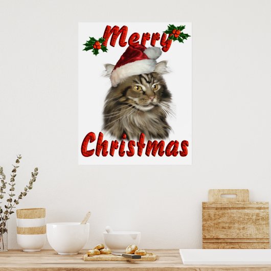 Frohe Weihnachten Maine Coon Cat Poster (Küche)