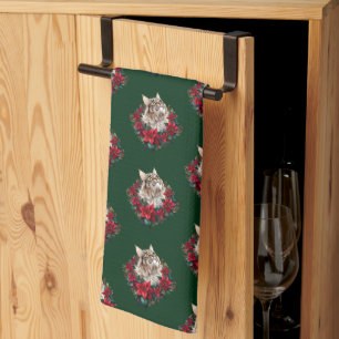 Frohe Weihnachten Maine Coon Katze  Geschirrtuch