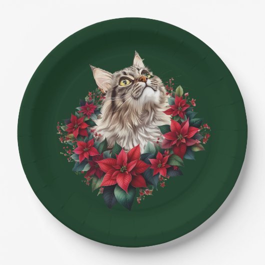Frohe Weihnachten Maine Coon Katze Pappteller (Vorderseite)