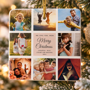 Frohe Weihnachten Mama Chic Blush Rosa Fotocollage Keramikornament