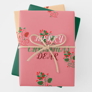Frohe Weihnachten Matte Pink Geschenkpapier Set