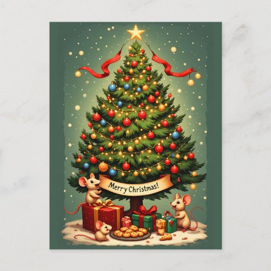 Frohe Weihnachten Mäuse viktorianischer Baum Gesch (Vorderseite)