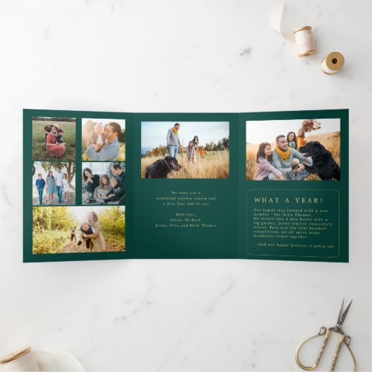 Frohe Weihnachten mehrjähriges Foto Familienjahr i Dreifach Gefaltete Urlaubskarte (Innenseite)