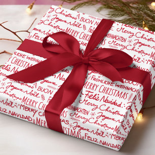Frohe Weihnachten mehrsprachige rote Typografie Geschenkpapier