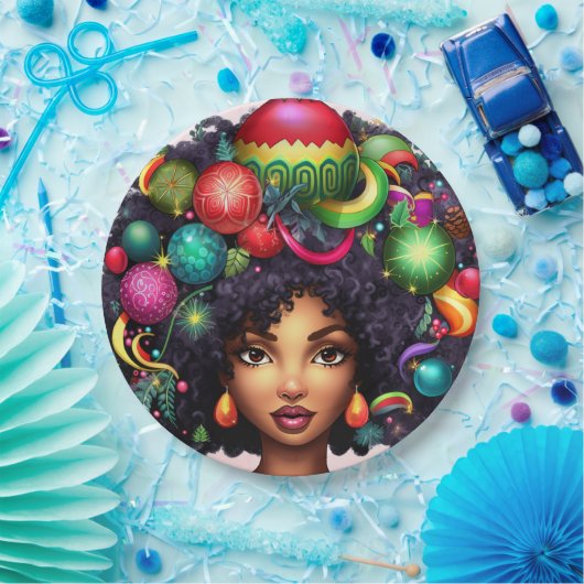 Frohe Weihnachten Melanin Frauen Black Girl Magic Pappteller (Party)